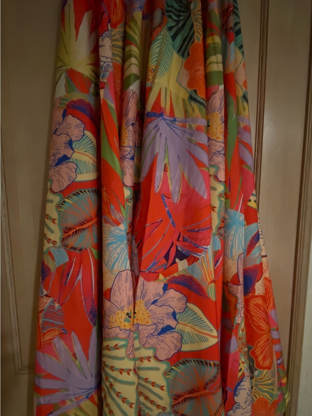 Tropical Floral Maxi Skirt in Bright Coral Print